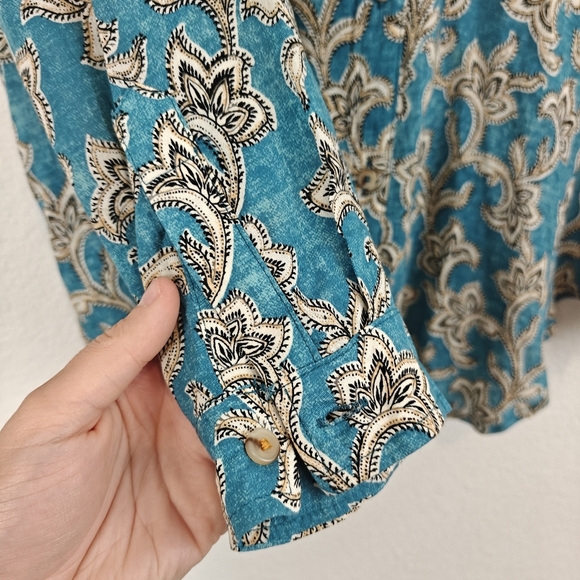 Anthropologie Pilcro Leilani Blue Motif Tunic Long Sleeve Button Down Shirt SM - Picture 12 of 15